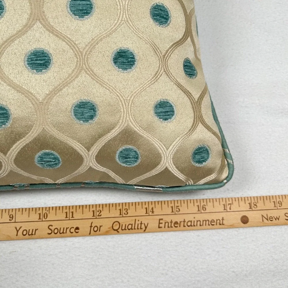 Pier 1 Imports Pillow‎ Turquoise Silver Flower Tan Polka Dot Reversible Nice